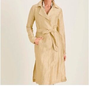 Chicos Lightweight Trench Crinkle Linen Shimmering Sand Coat size 12